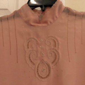 Embroidered long-sleeve blush blouse
